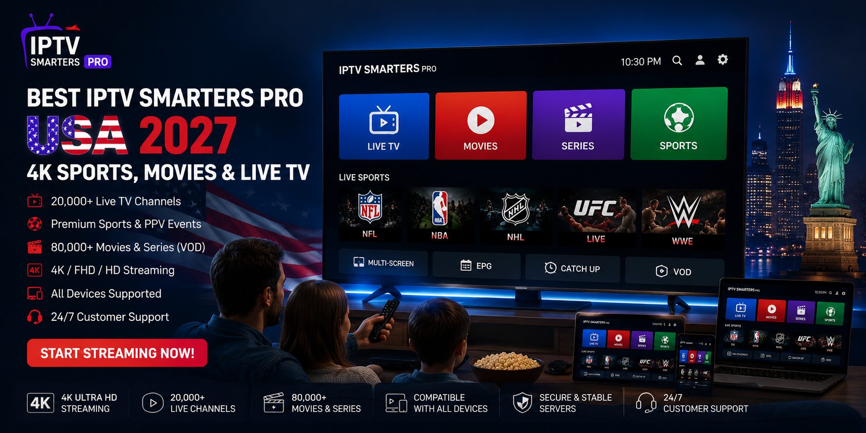 Best IPTV Smarters Pro USA 2027 – 4K Sports, Movies & Live TV