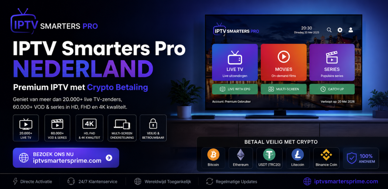 IPTV Smarters Pro Nederland – Premium IPTV met Crypto Betaling